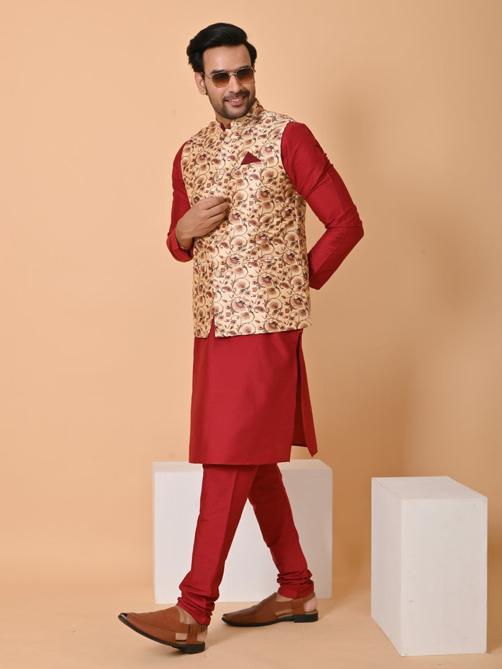 Ethnic Motifs Silk Blend Jacket Kurta Set | Festive Wear for Men