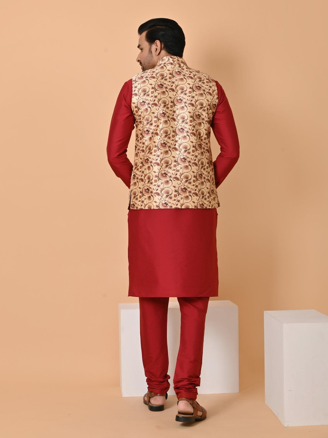 Ethnic Motifs Silk Blend Jacket Kurta Set | Festive Wear for Men