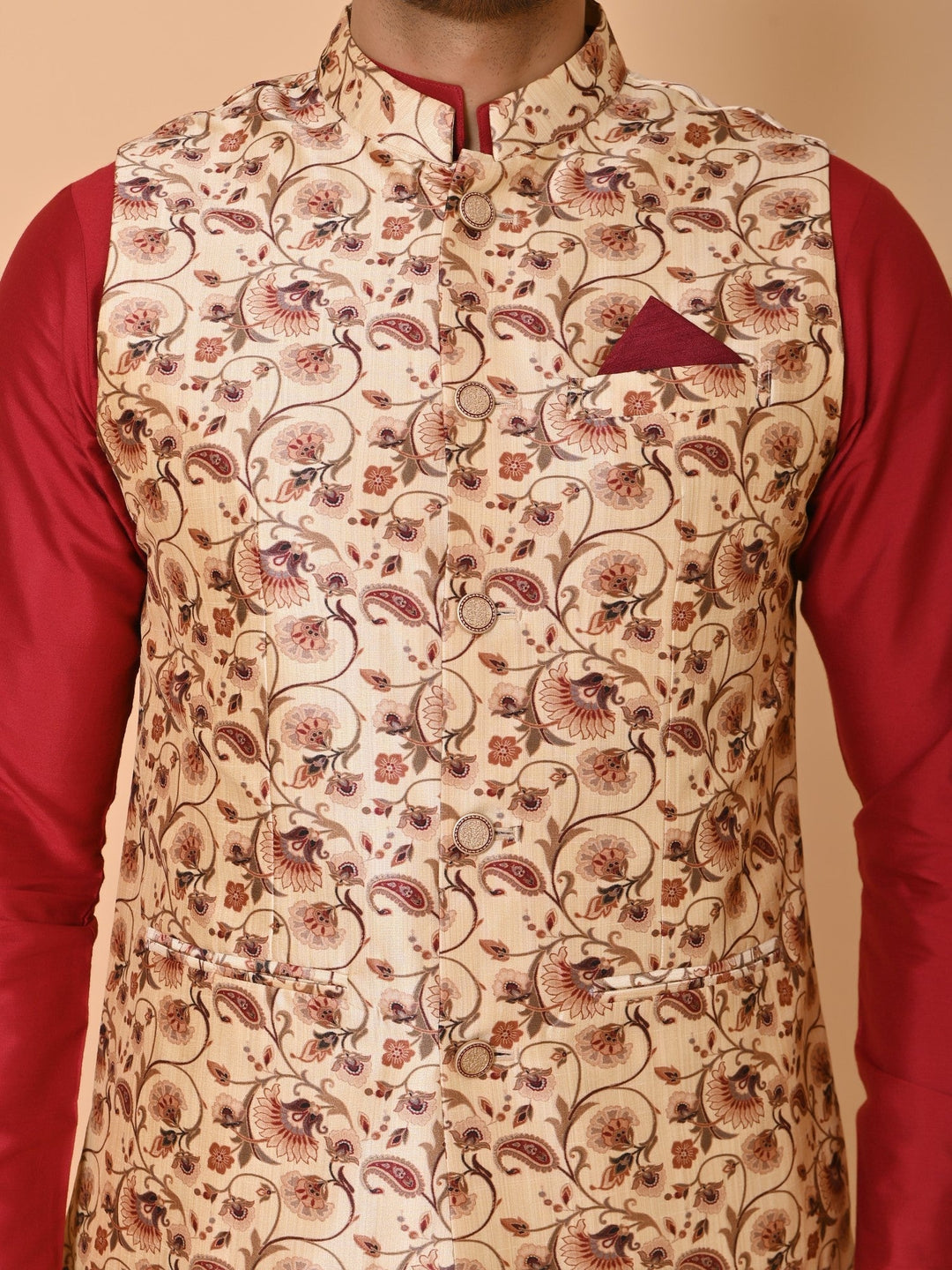 Ethnic Motifs Silk Blend Jacket Kurta Set | Festive Wear for Men