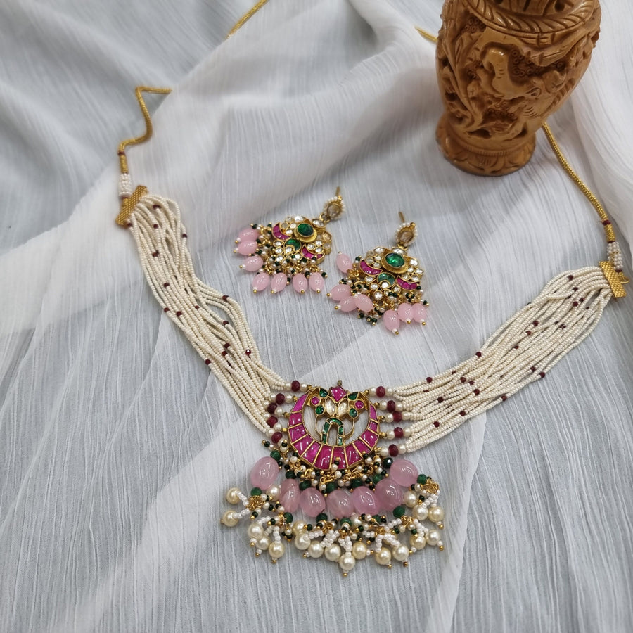 Dark & Light Pink Chokar Set with Earrings, shop fashion jewelry.