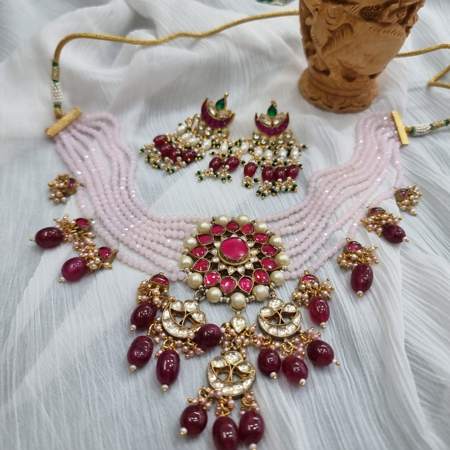 Baby Pink & Maroon Chokar, a fancy jewelry set for every occasion.