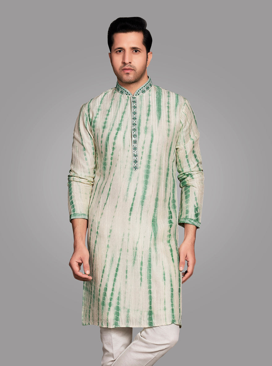 Stylish pista and white kurta set ideal for enhancing your wardrobe for festive celebrations in the USA.