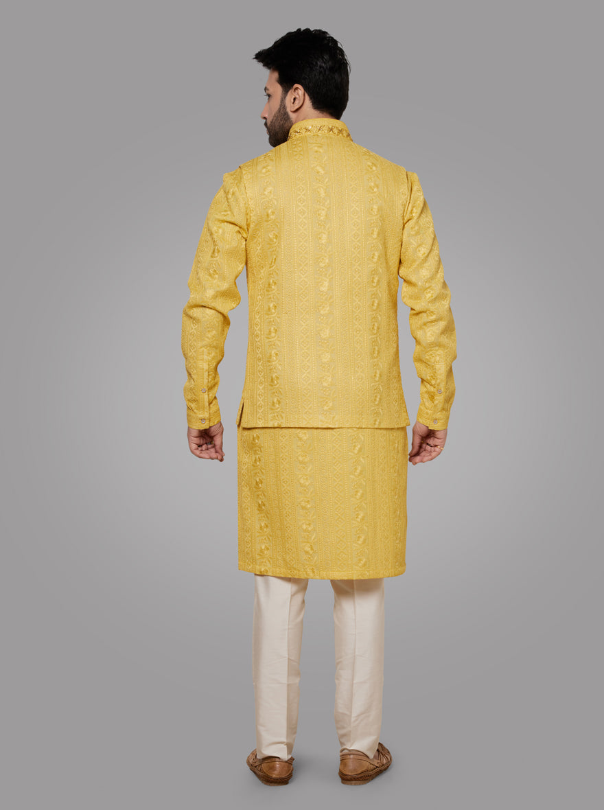 Traditional Yellow Silk Kurta Pajama Set for Men - Elegant and Comfortable