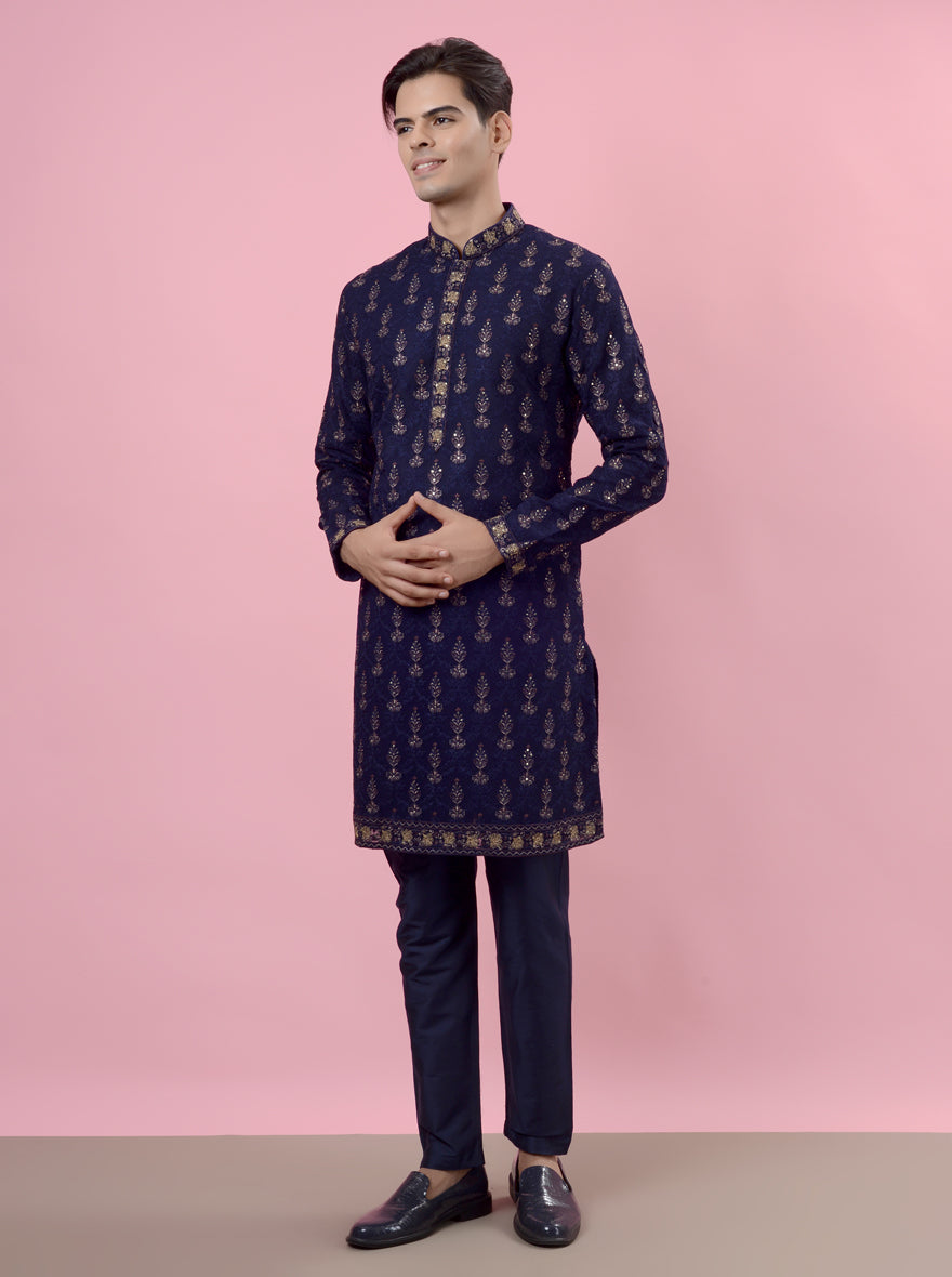 Navy blue kurta pajama for men, combining modern elegance with traditional charm for the USA.