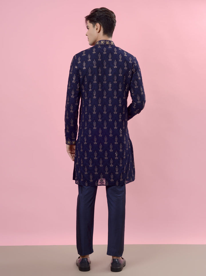 Celebrate in style with our navy blue kurta pajama, ideal for sangeet events in the USA.