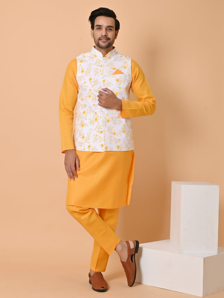 Floral Printed Jacket Kurta Set | Cotton Blend Fusion Wear