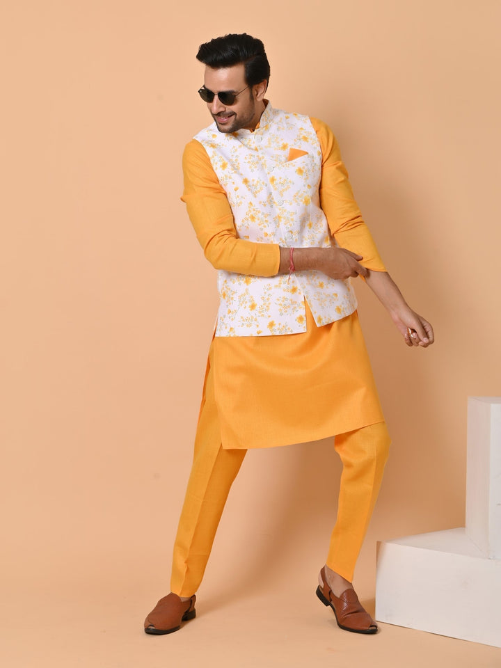 Floral Printed Jacket Kurta Set | Cotton Blend Fusion Wear