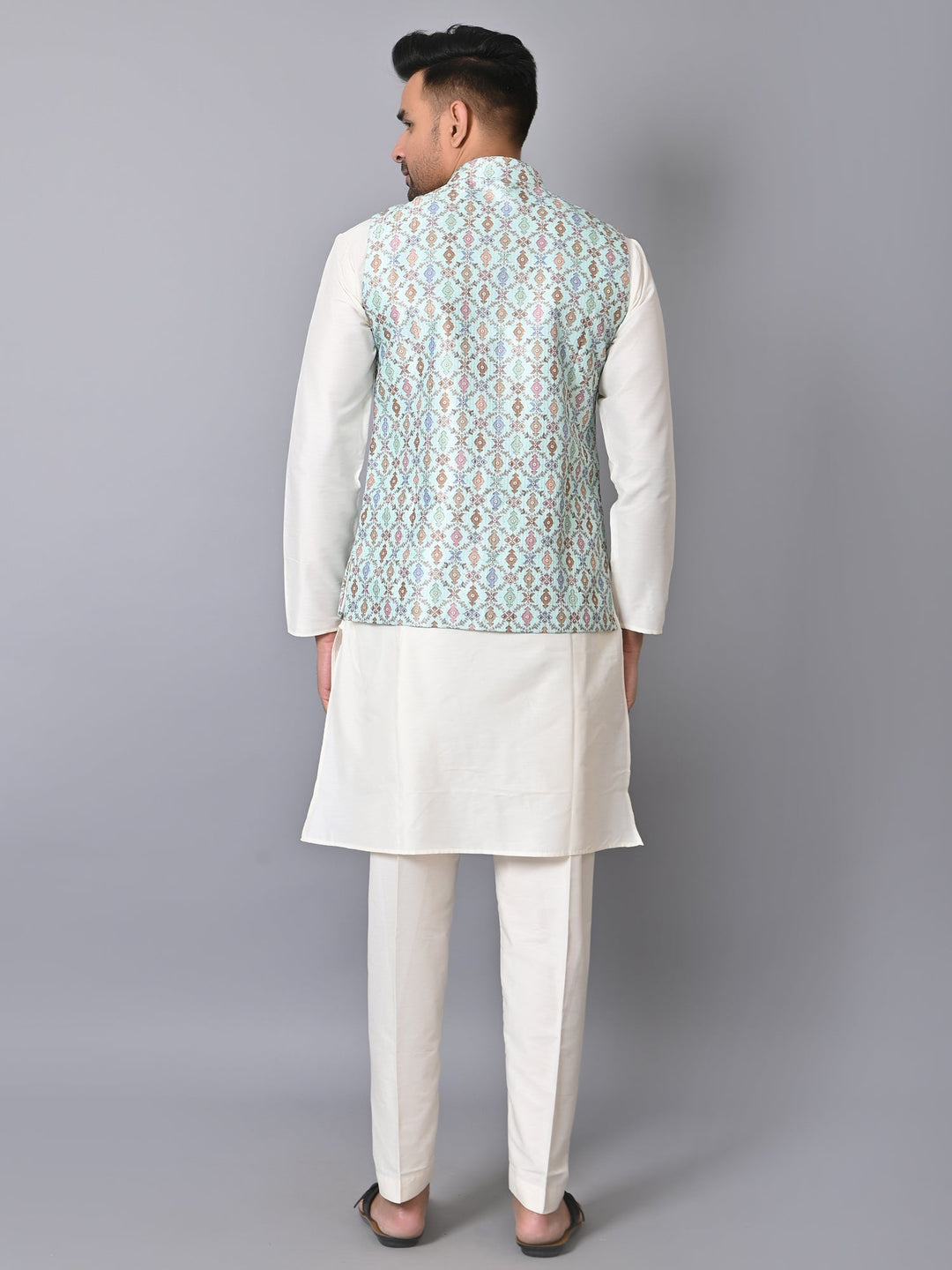 Ethnic Motifs Jacket Kurta Set | Festive Silk Blend Outfit