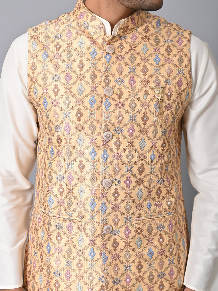 Ethnic Motifs Silk Blend Jacket Kurta Set | Festive Printed Design