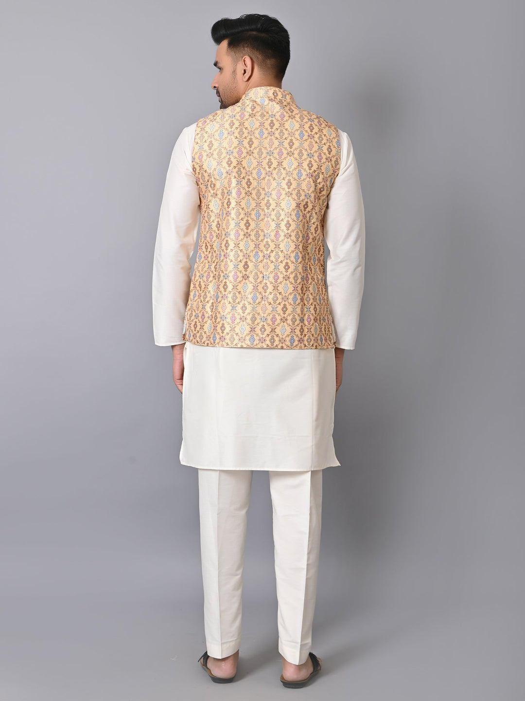 Ethnic Motifs Silk Blend Jacket Kurta Set | Festive Printed Design