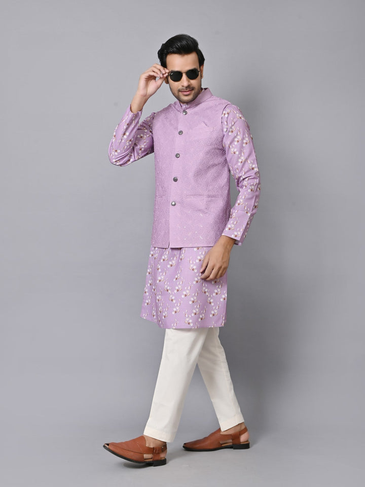 Sequence Pink Jacket Kurta Set | Festive Cotton Blend Woven Design