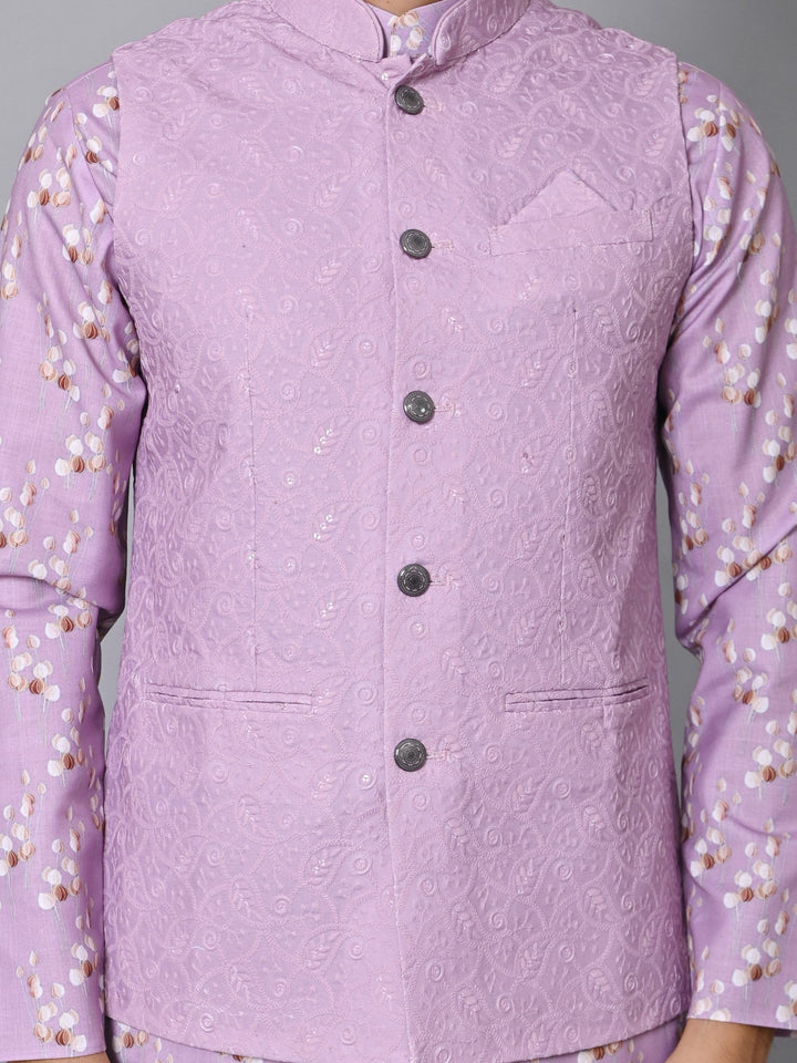 Sequence Pink Jacket Kurta Set | Festive Cotton Blend Woven Design