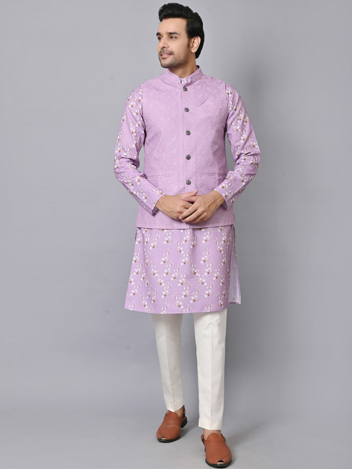 Sequence Pink Jacket Kurta Set | Festive Cotton Blend Woven Design