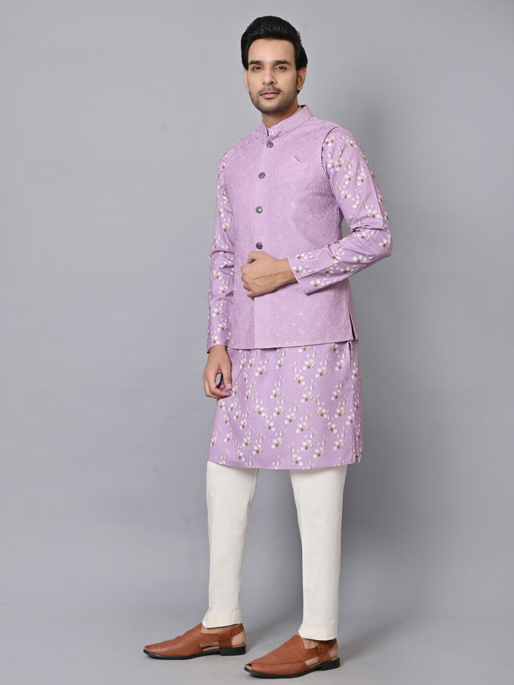 Sequence Pink Jacket Kurta Set | Festive Cotton Blend Woven Design