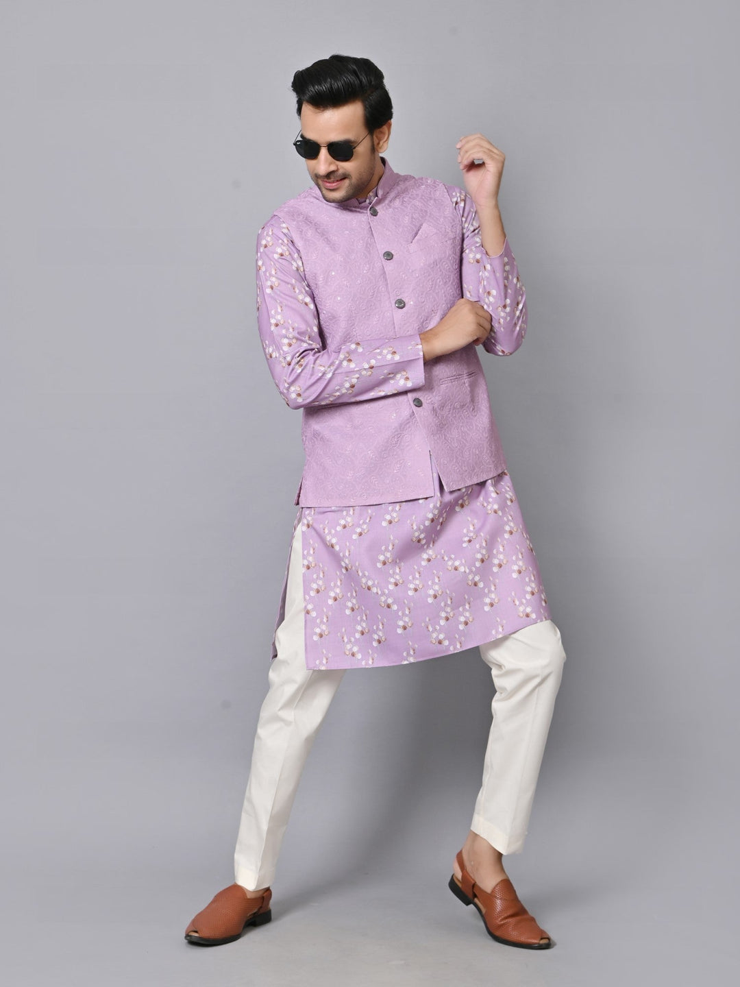 Sequence Pink Jacket Kurta Set | Festive Cotton Blend Woven Design