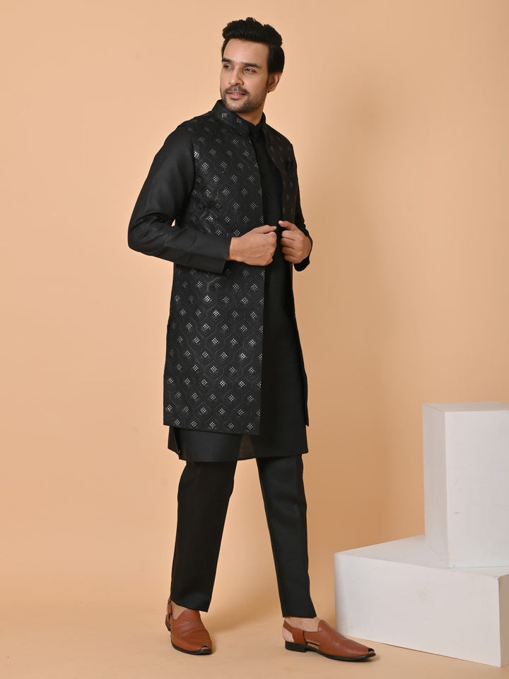 Sequence Pattern Silk Blend Long Jacket Kurta Set | Festive Wear Kurta