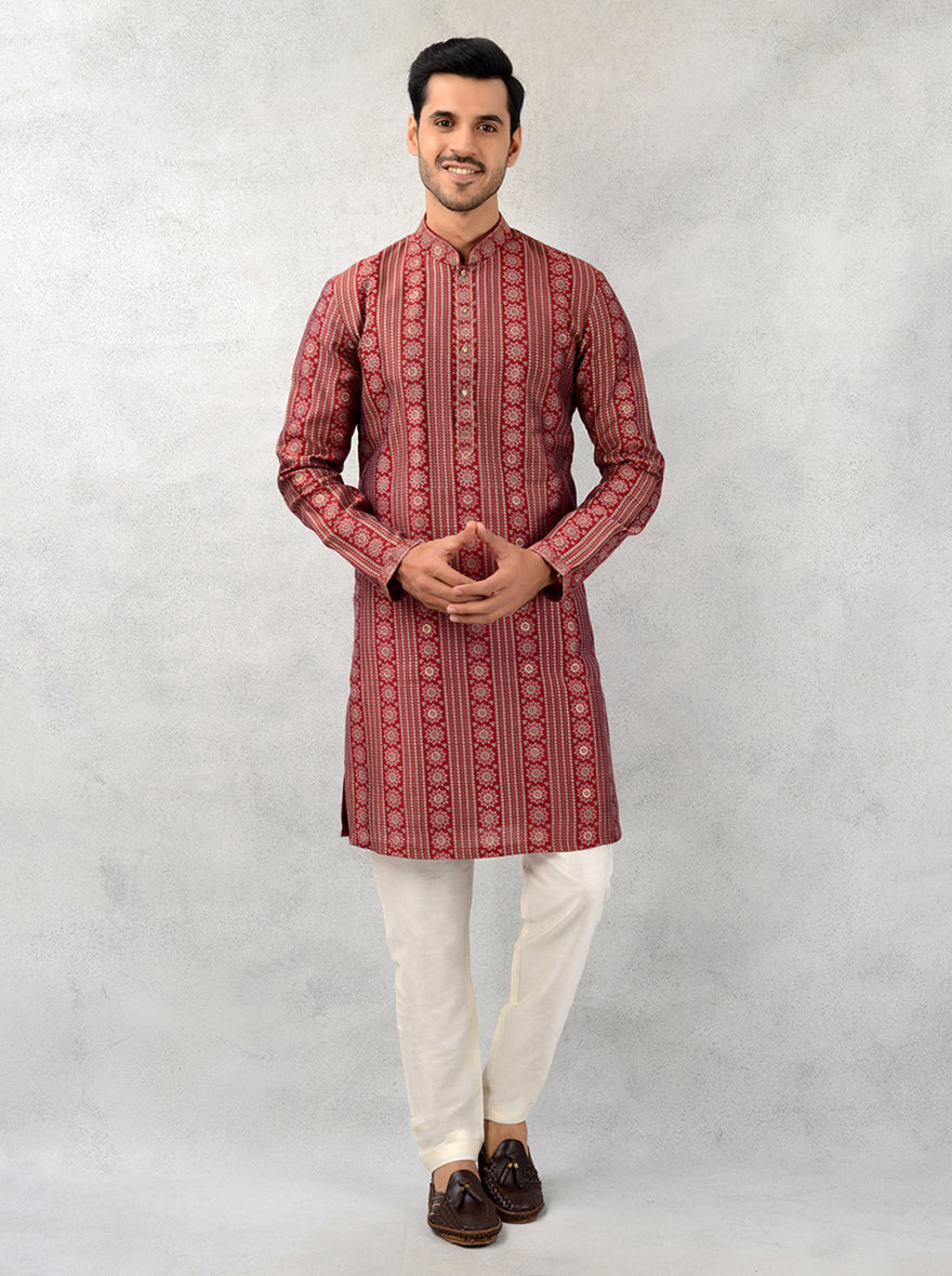 Unique maroon kurta pajama designed for modern men celebrating in the USA.