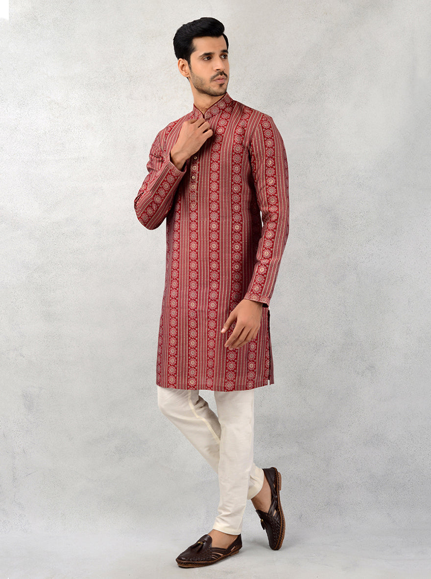 Stylish maroon silk kurta set, perfect for cultural celebrations and special events in the USA.