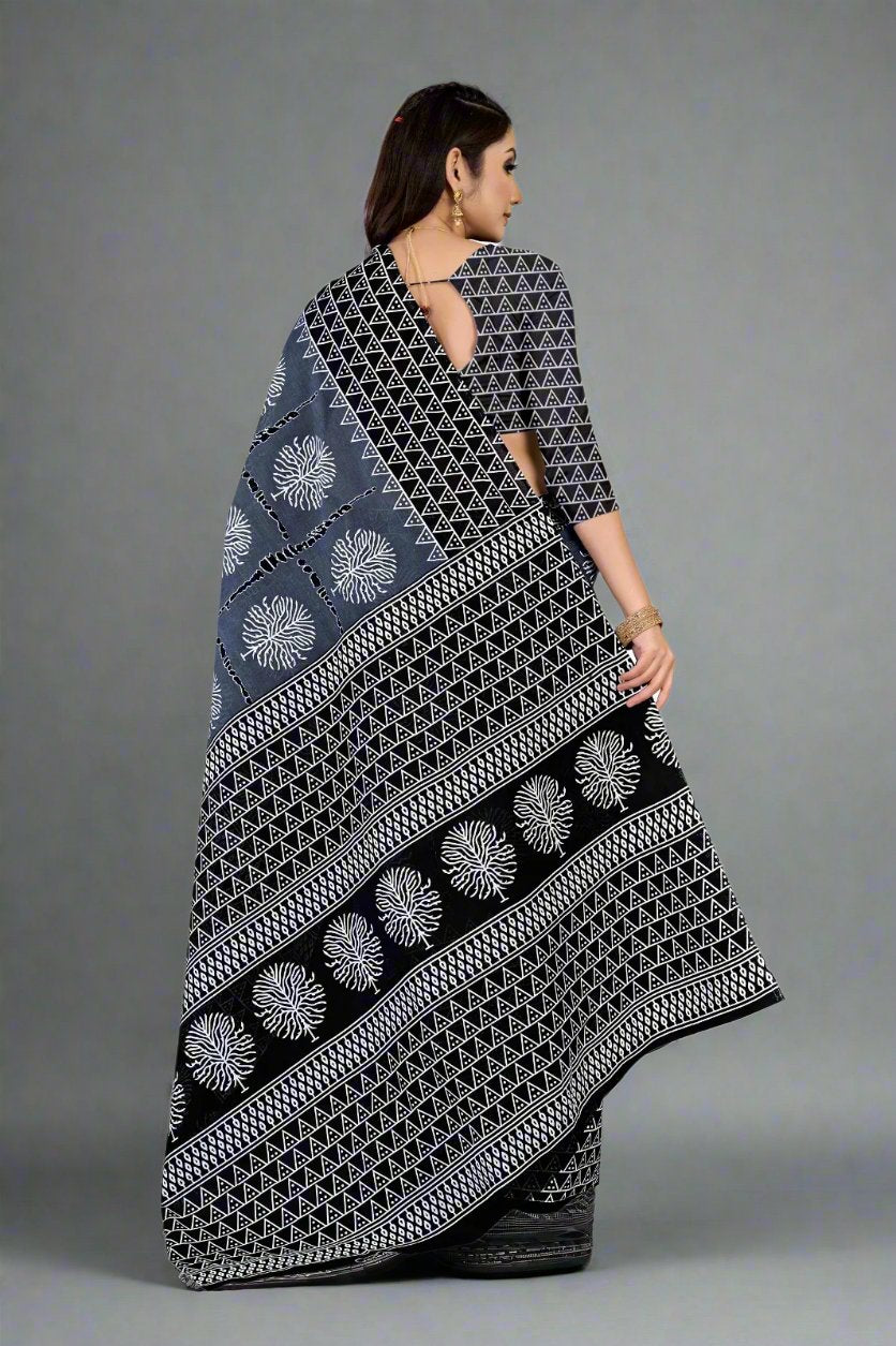 Beautiful gray batik saree, ideal for designer saree lovers and festive occasions.