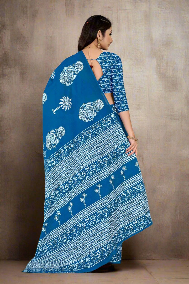 Stunning electric blue batik saree, perfect for special occasions and cultural events.