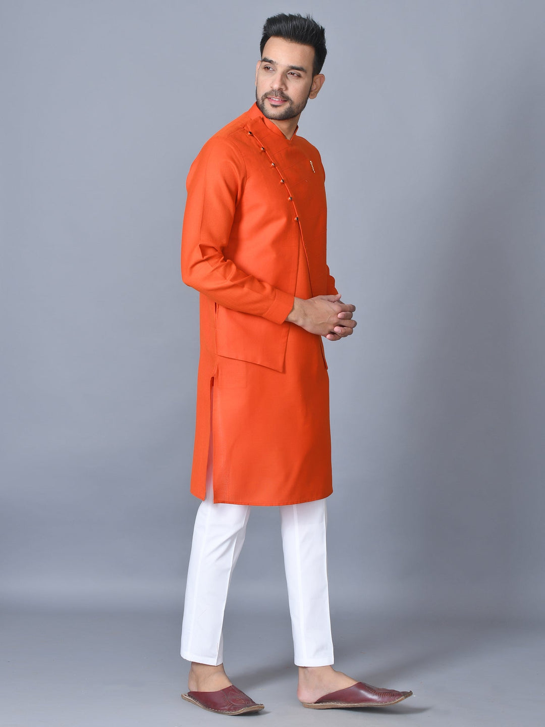 Textured Kurta Set | Festive Cotton Blend Mandarins with Pyjamas