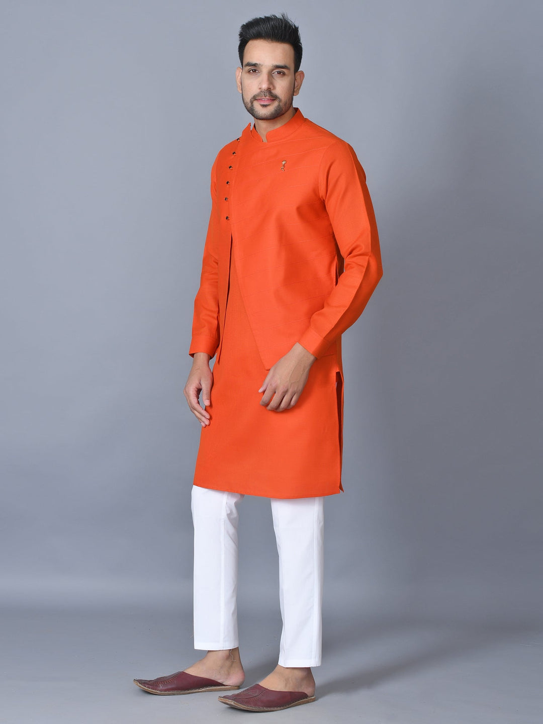 Textured Kurta Set | Festive Cotton Blend Mandarins with Pyjamas