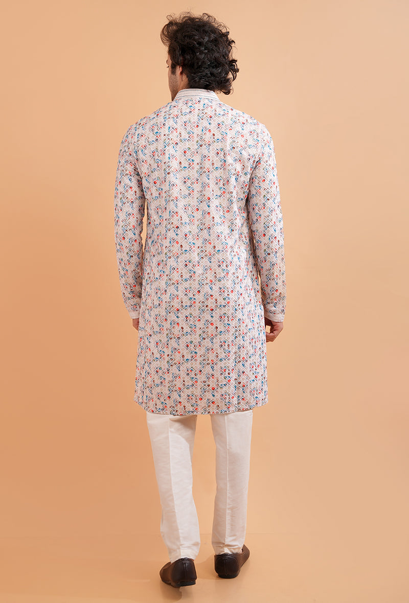 Stylish cream kurta for men, perfect for pooja occasions in the USA.