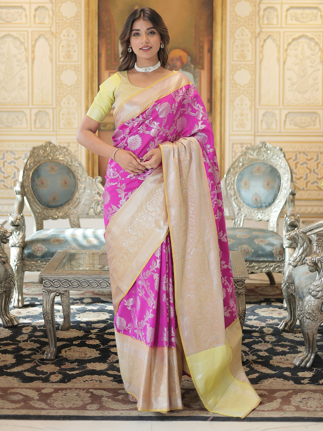 Pink silk saree crafted for elegance and style.