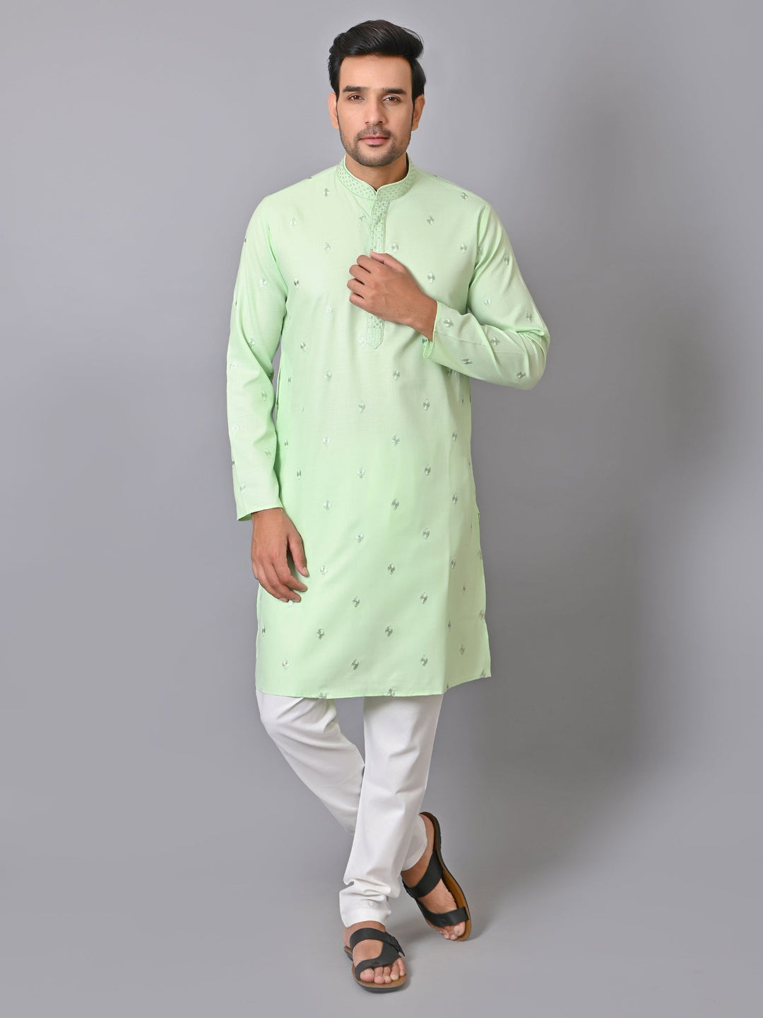 Woven Design Embroidered Kurta Set | Cotton Blend Full Sleeves For Festive