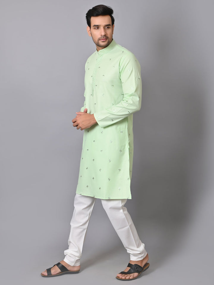 Woven Design Embroidered Kurta Set | Cotton Blend Full Sleeves For Festive