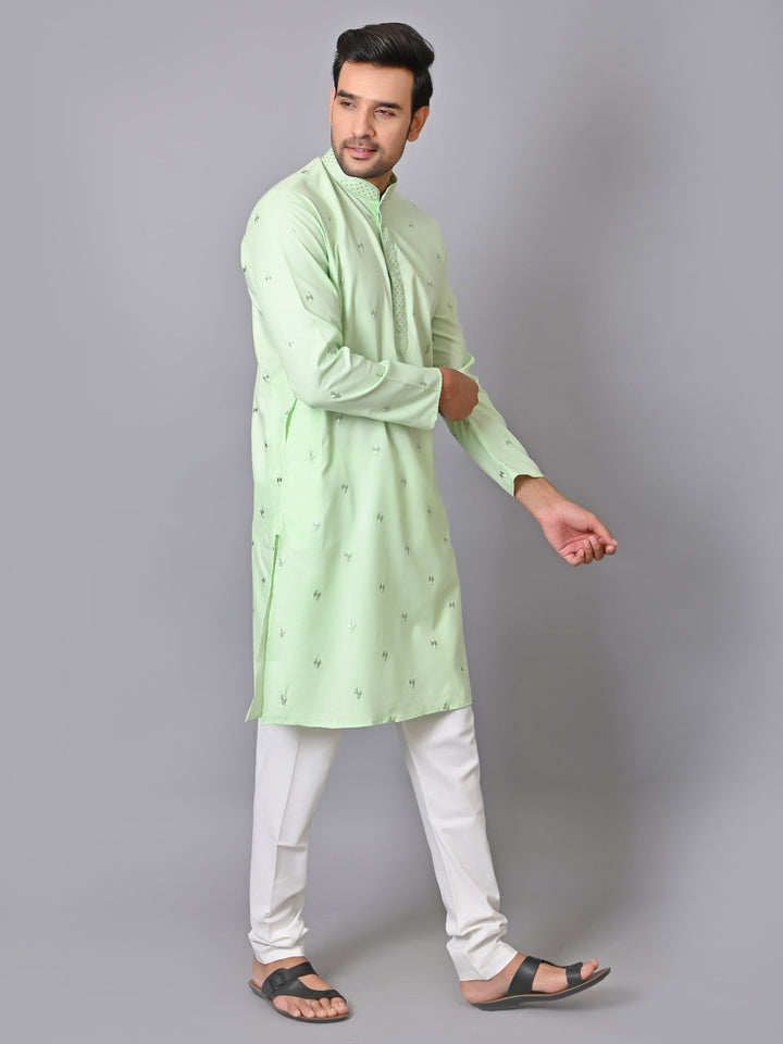 Woven Design Embroidered Kurta Set | Cotton Blend Full Sleeves For Festive