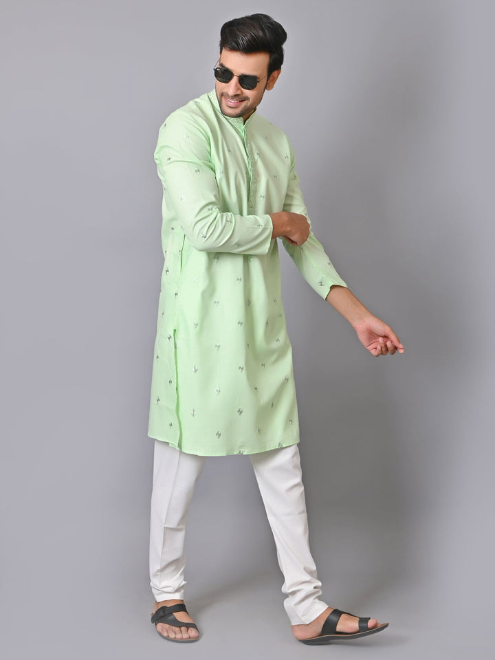 Woven Design Embroidered Kurta Set | Cotton Blend Full Sleeves For Festive