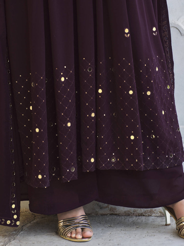 Wonderful Purple Sequins Embroidered Georgette Ready-To-wear Palazzo Suit