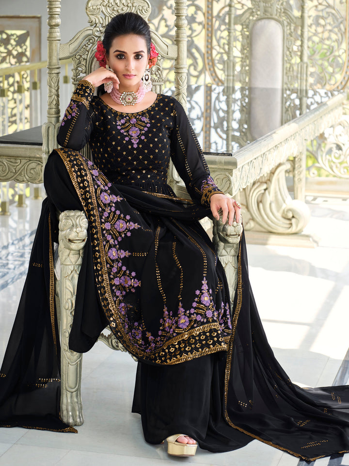 Ravishing Navy Blue Sequins Georgette Reception Wear Salwar Kameez