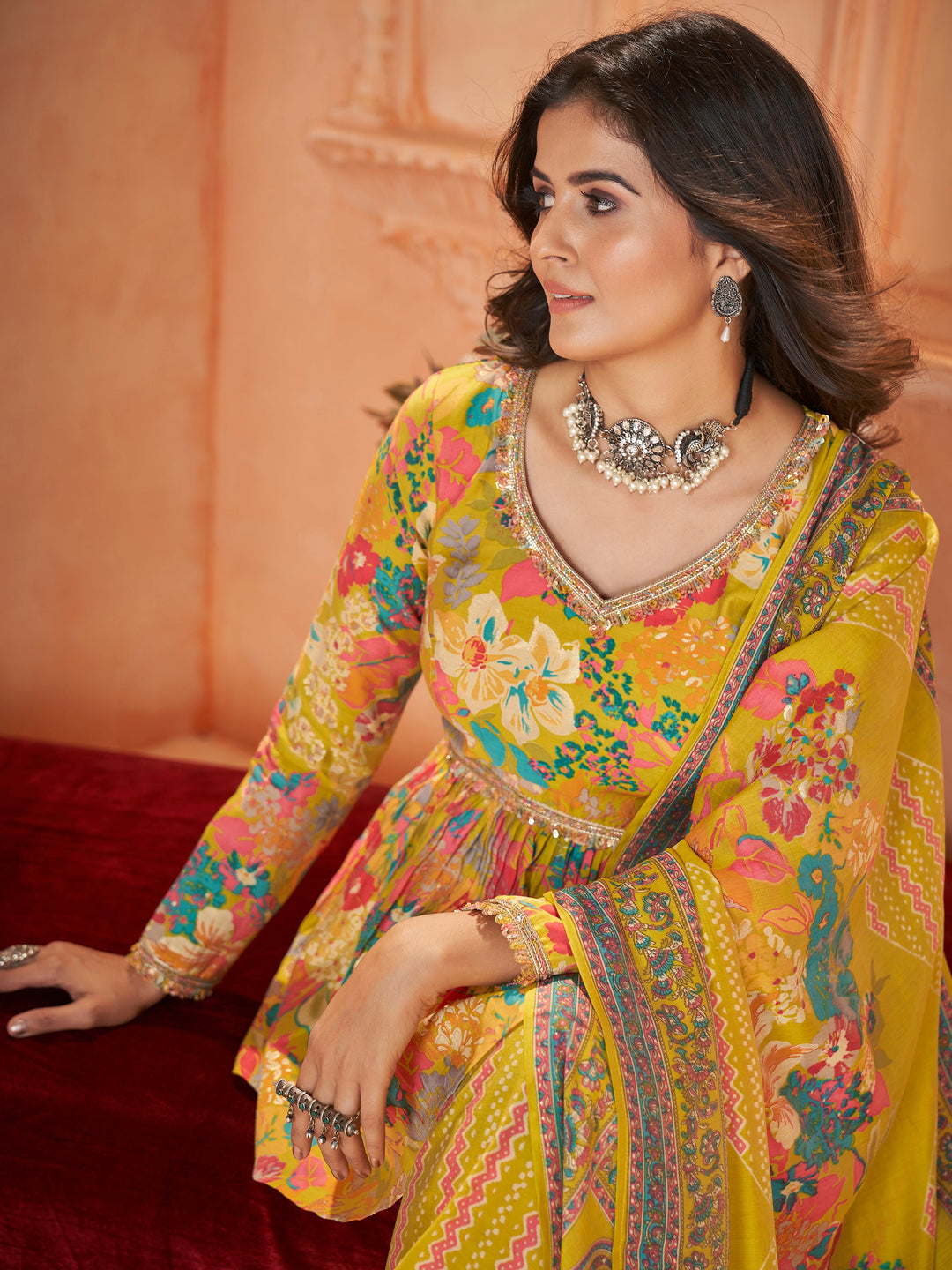 Tantalizing Yellow Printed Silk Traditional Palazzo Suit With Dupatta