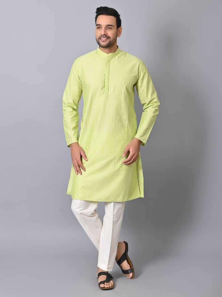 Chikan Green Kurta Set | Cotton Blend Full Sleeve Festive Wear