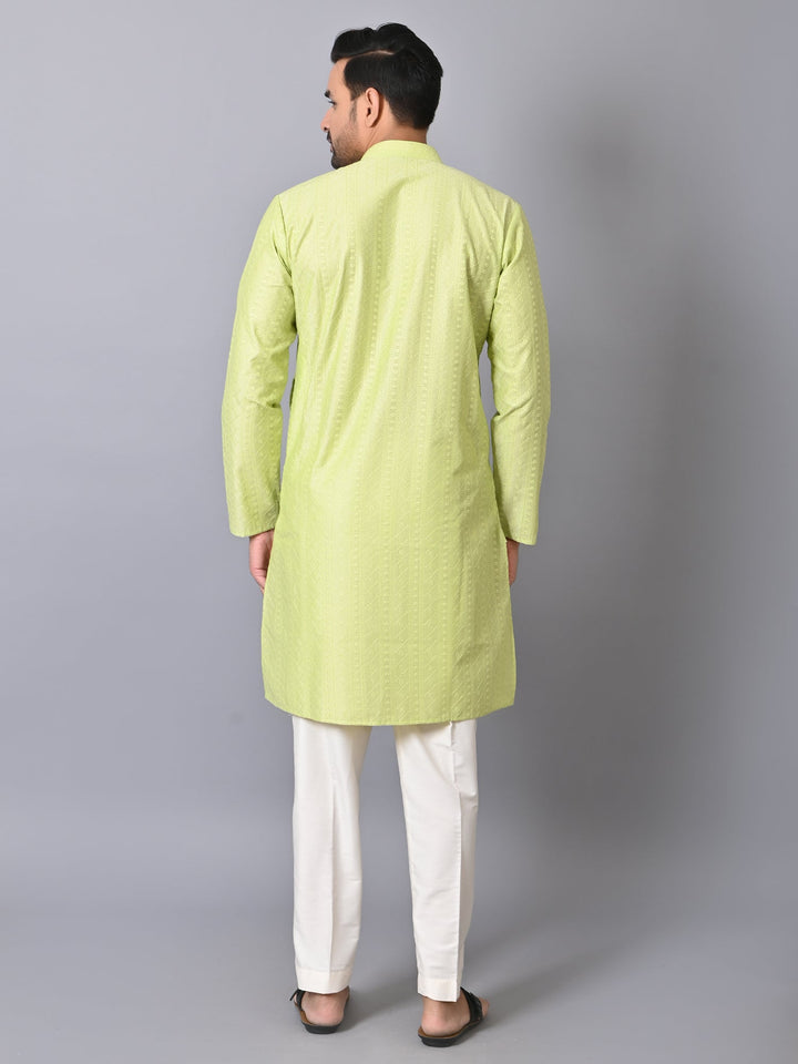 Chikan Green Kurta Set | Cotton Blend Full Sleeve Festive Wear