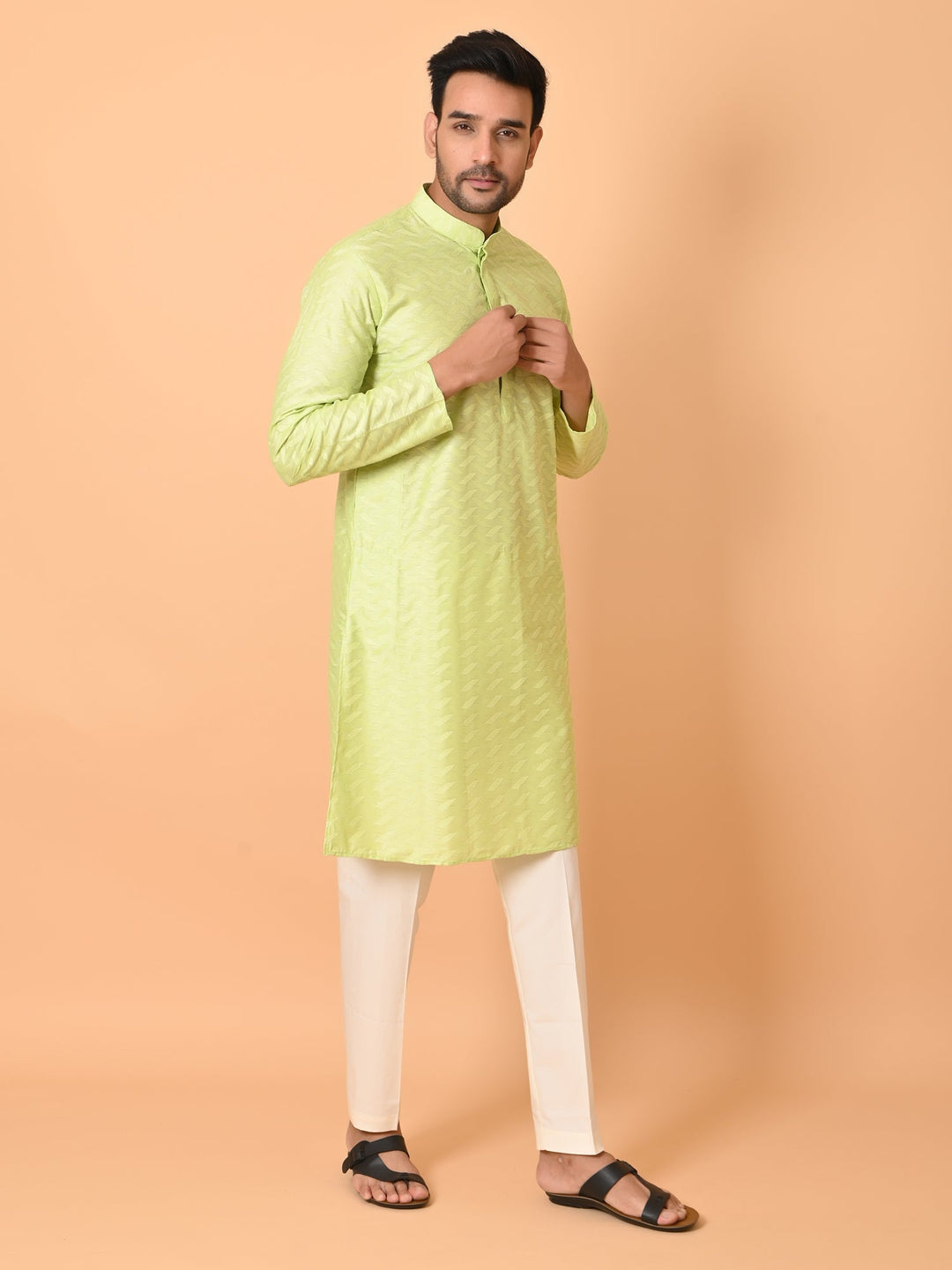 Chikan Embroidered Kurta Set | Festive Cotton Blend Full Sleeves