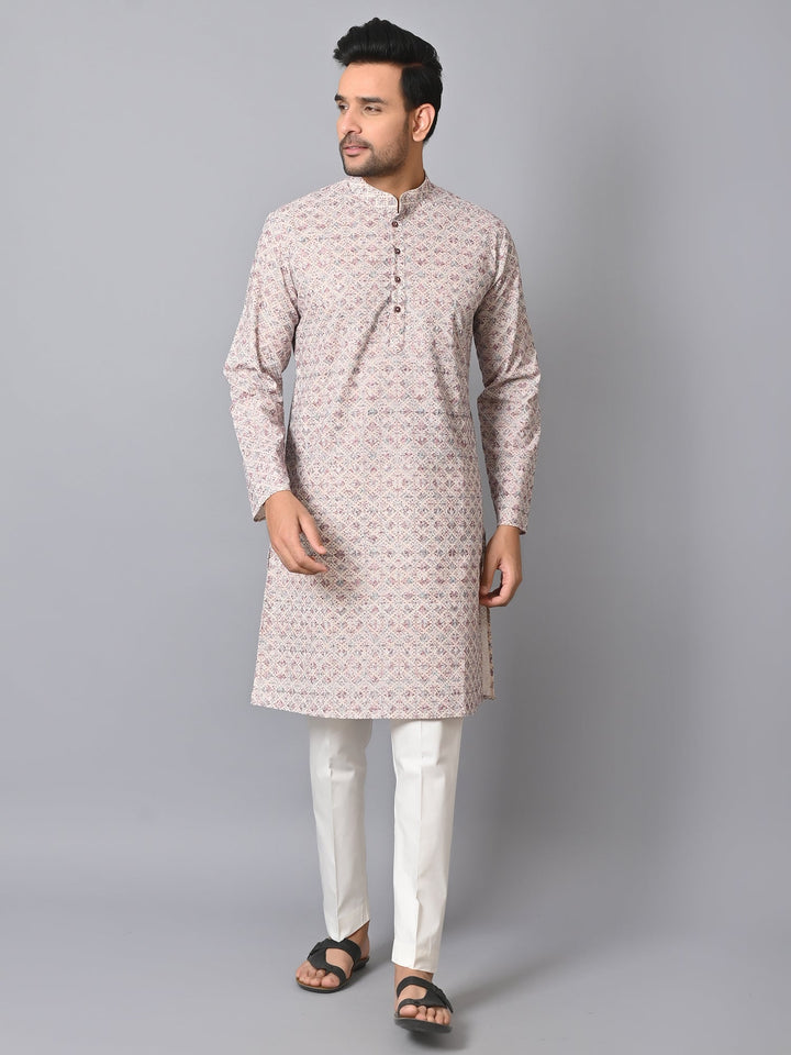 Embroidered Off White Kurta Set | Chikan Cotton Blend Festive Wear