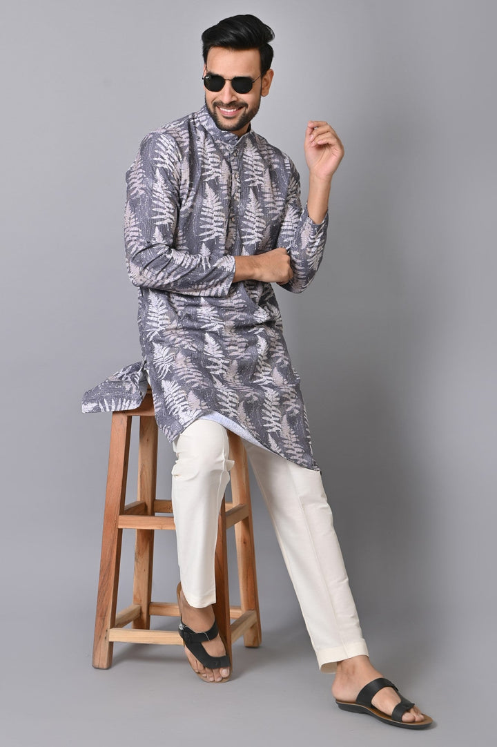 Sequence Grey Kurta Set | Printed Polyester Full Sleeves Festive Wear