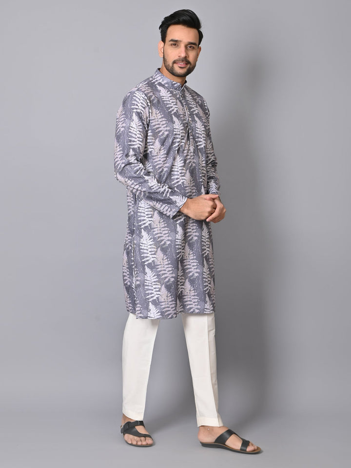 Sequence Grey Kurta Set | Printed Polyester Full Sleeves Festive Wear