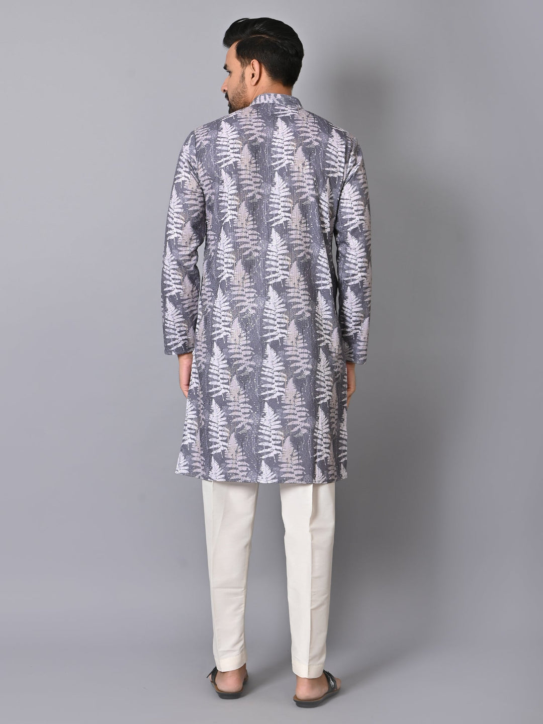 Sequence Grey Kurta Set | Printed Polyester Full Sleeves Festive Wear