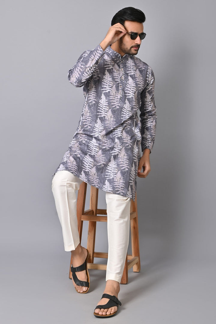 Sequence Grey Kurta Set | Printed Polyester Full Sleeves Festive Wear