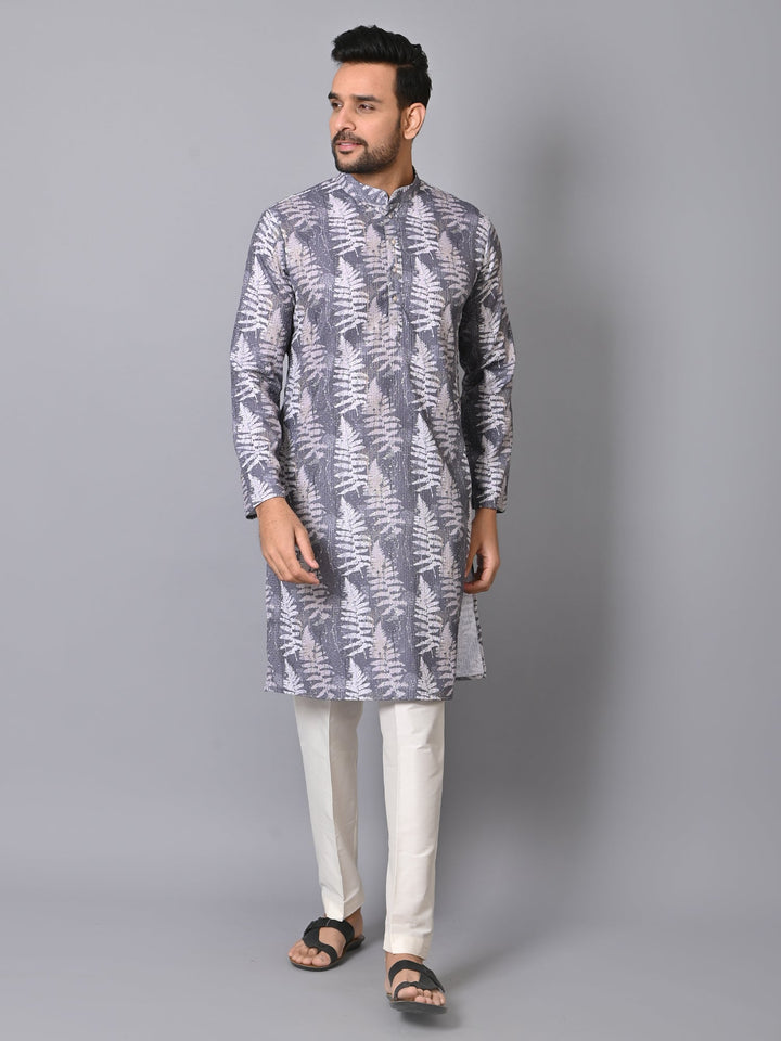 Sequence Grey Kurta Set | Printed Polyester Full Sleeves Festive Wear