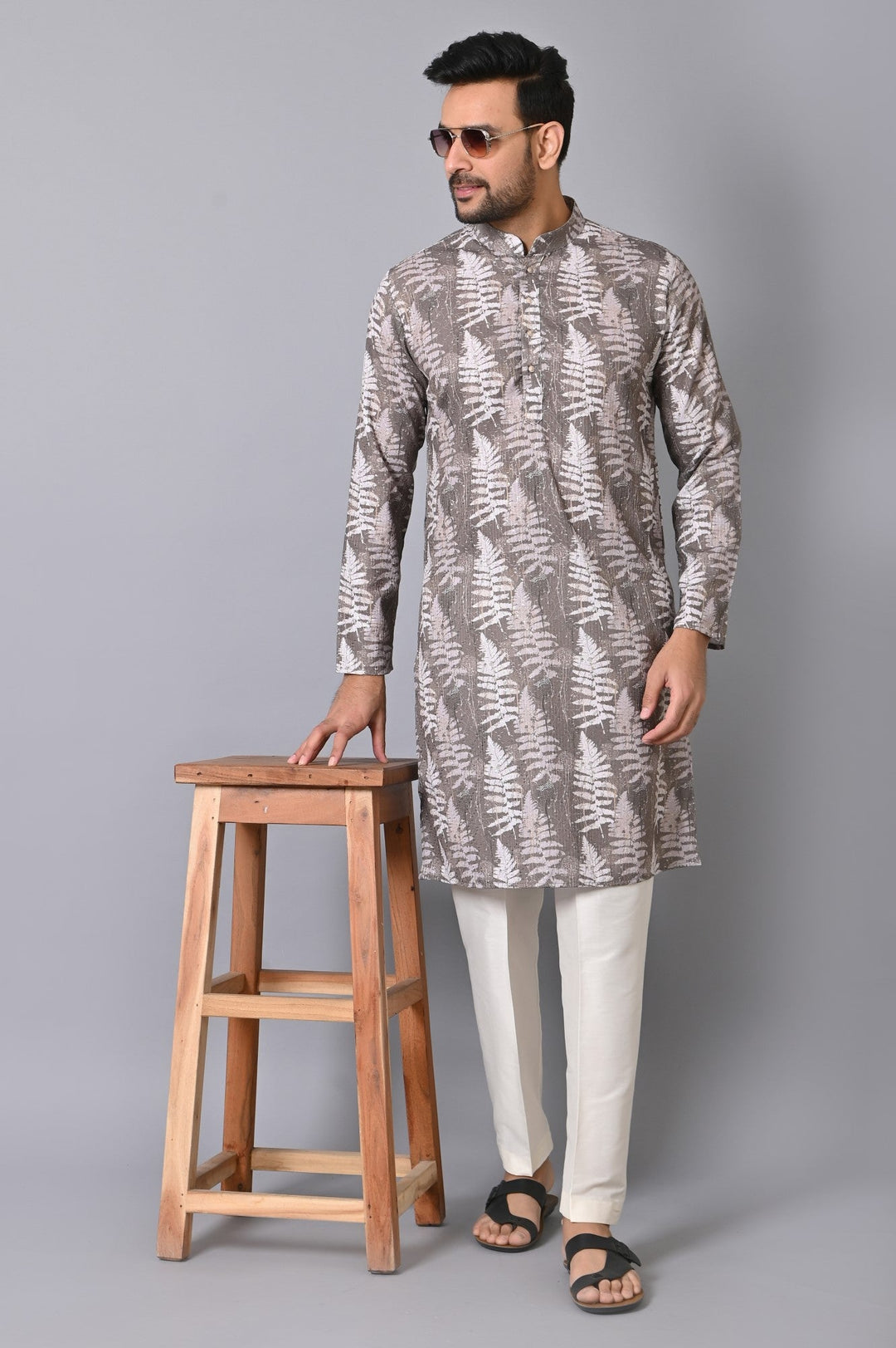 Sequence Printed Kurtas for Festive Occasions | Stand Collar Full Sleeves