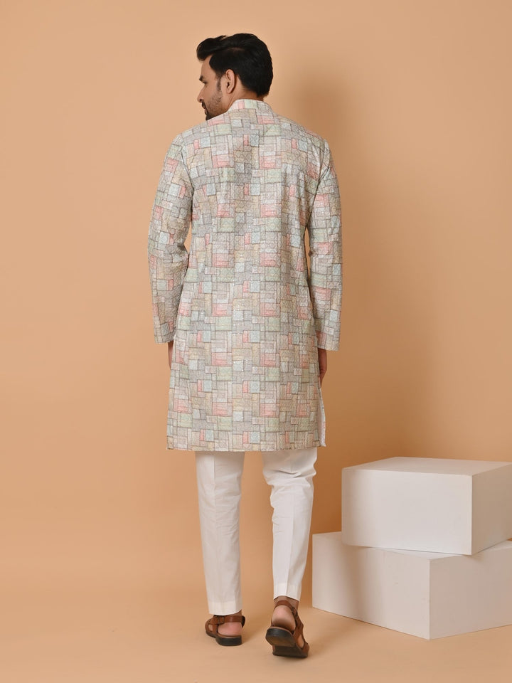 Checked Multi Kurta Set | Festive Cotton Blend Full Sleeve Kurta