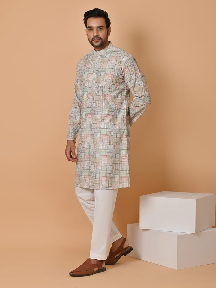 Checked Multi Kurta Set | Festive Cotton Blend Full Sleeve Kurta