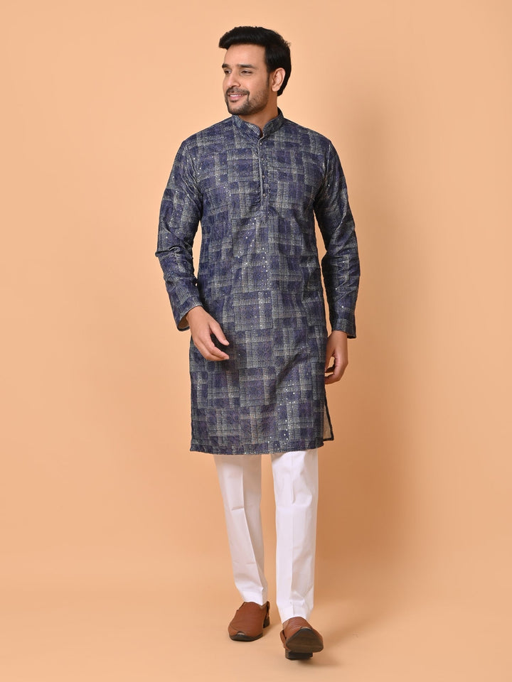 Sequence Cotton Blend Kurta Set | Stand Collar Full Sleeves for Festive Wear