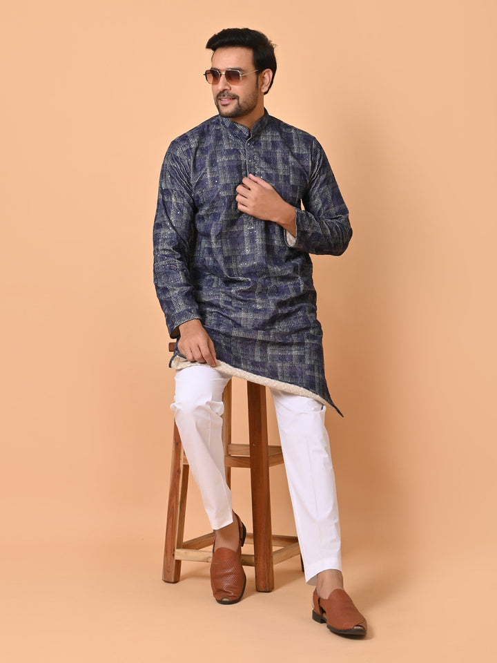 Sequence Cotton Blend Kurta Set | Stand Collar Full Sleeves for Festive Wear