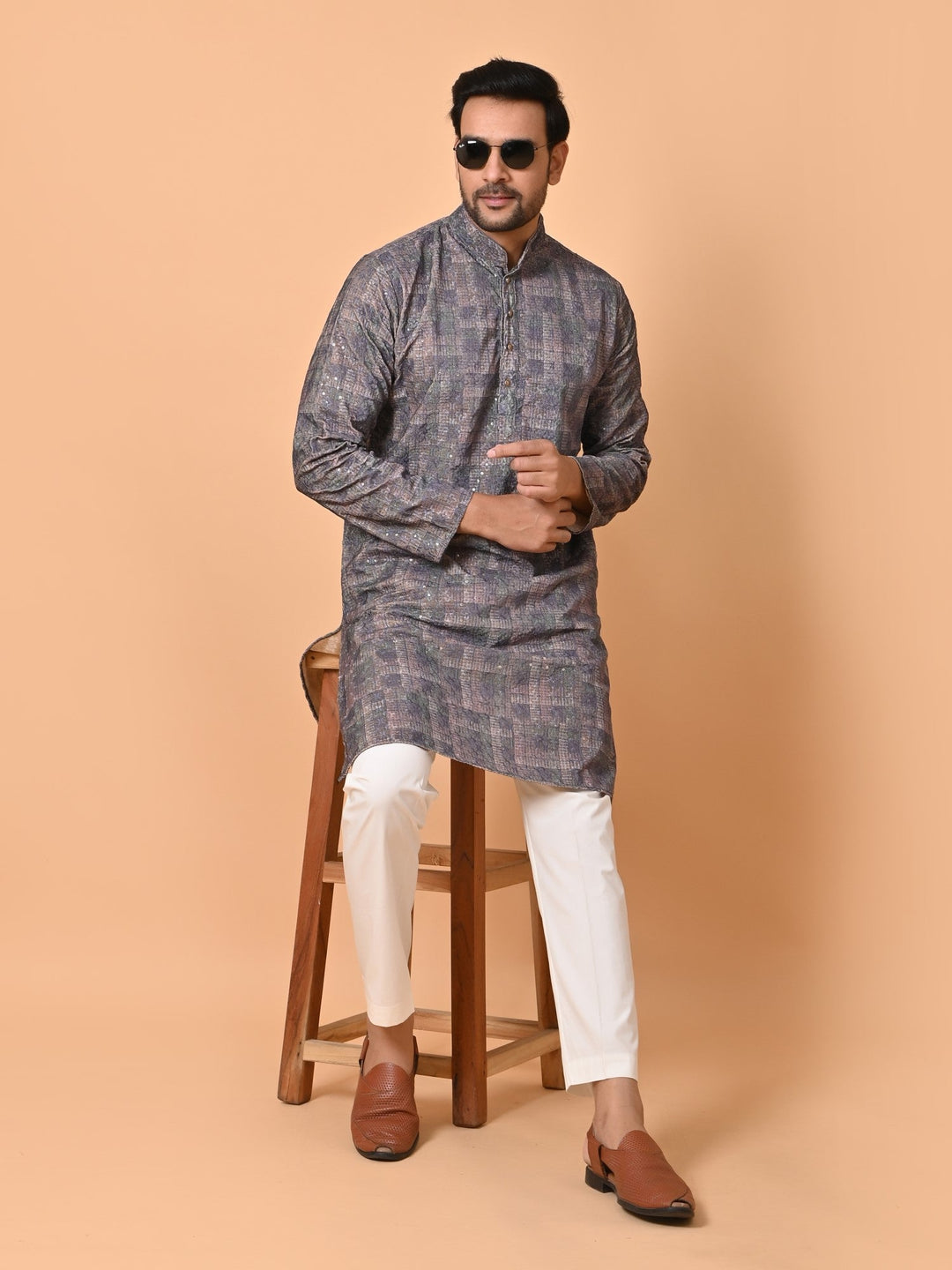 Sequence Chikan Cotton Blend Kurta Set | Festive Full Sleeve Design